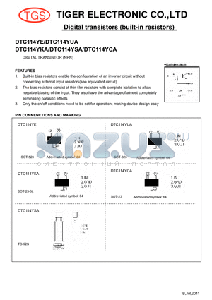 DTC114YKA datasheet - Digital transistors (built-in resistors)