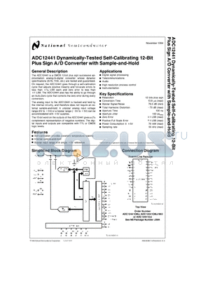 ADC12441 datasheet - Dynamically-Tested Self-Calibrating 12-Bit Plus Sign A/D Converter with Sample-and-Hold