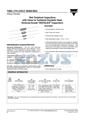 CT9226X0025A2 datasheet - Wet Tantalum Capacitors with Glass to Tantalum Hermetic Seal, Sintered Anode TANTALEX Capacitors