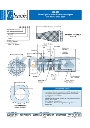 630-015NF datasheet - Fiber Optic Cable Bulkhead Adapter