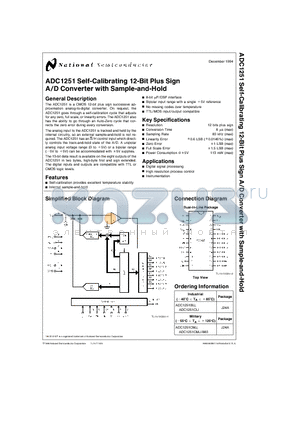 ADC1251CMJ datasheet - Self-Calibrating 12-Bit Plus Sign A/D Converter with Sample-and-Hold