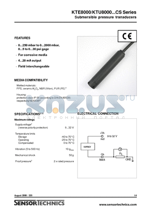 KTEM8005G4CXSUN datasheet - Submersible pressure transducers