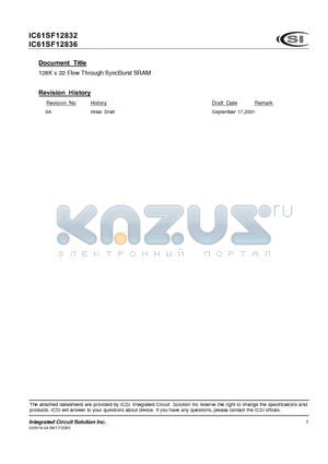 IC61SF12836-8.5TQI datasheet - 128K x 32 Flow Through SyncBurst SRAM