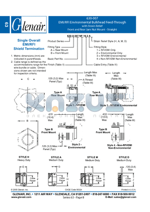 630B007NF datasheet - EMI/RFI Environmental Bulkhead Feed-Through with Strain Relief