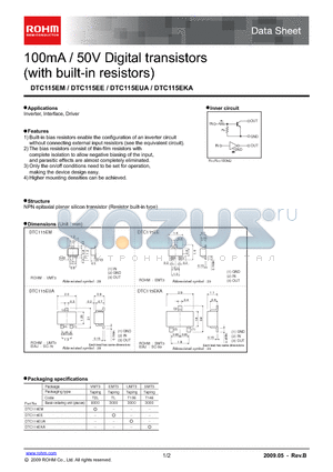 DTC115EE datasheet - 100mA / 50V Digital transistors (with built-in resistors)