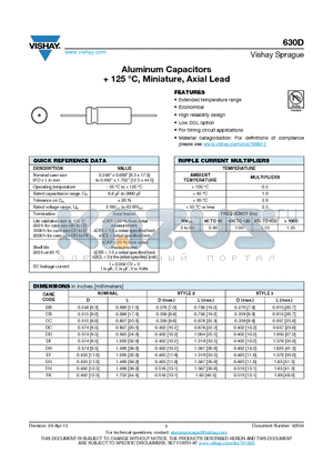 630D_13 datasheet - Aluminum Capacitors  125 `C, Miniature, Axial Lead