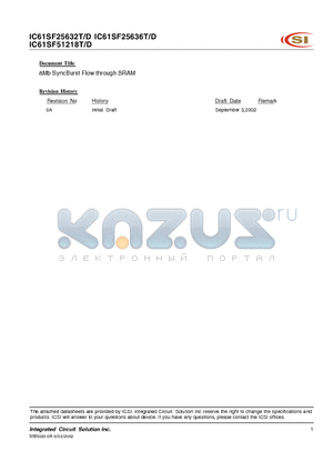 IC61SF25632T-9.5TQ datasheet - 8Mb SyncBurst Flow through SRAM