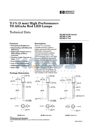 HLMP-8102 datasheet - T-13/4 (5 mm) High Performance TS AlGaAs Red LED Lamps