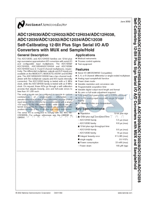 ADC12H034CIWM datasheet - Self-Calibrating 12-Bit Plus Sign Serial I/O A/D Converters with MUX and Sample/Hold