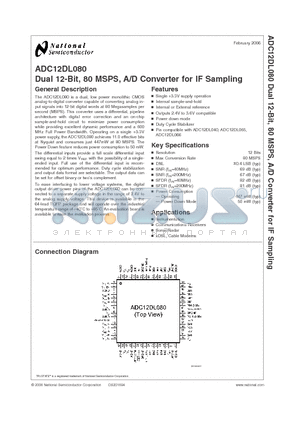 ADC12DL080EVAL datasheet - Dual 12-Bit, 80 MSPS, A/D Converter for IF Sampling