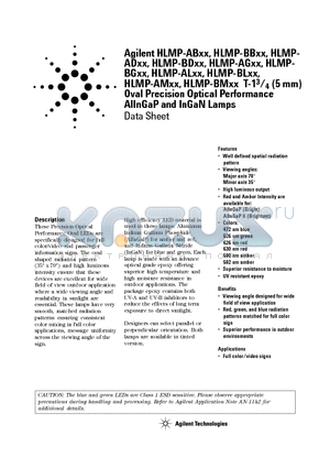 HLMP-AB01-N0T00 datasheet - Oval Precision Optical Performance AlInGaP and InGaN Lamps