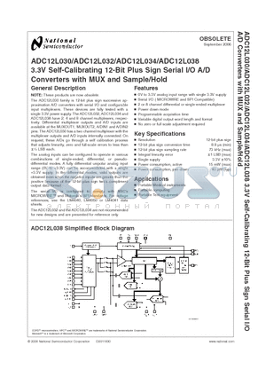 ADC12L034CIWM datasheet - 3.3V Self-Calibrating 12-Bit Plus Sign Serial I/O A/D Converters with MUX and Sample/Hold