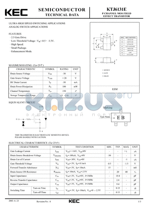 KTJ6131E datasheet - P CHANNEL MOS FIELD EFFECT TRANSISTOR