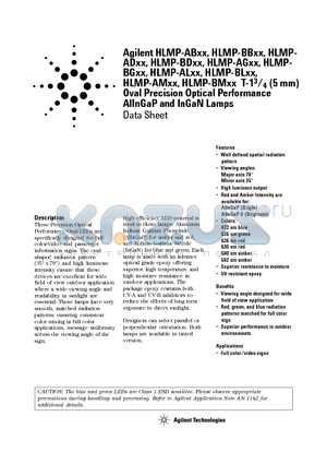 HLMP-AB11-L0TYY datasheet - Oval Precision Optical Performance AlInGaP and InGaN Lamps