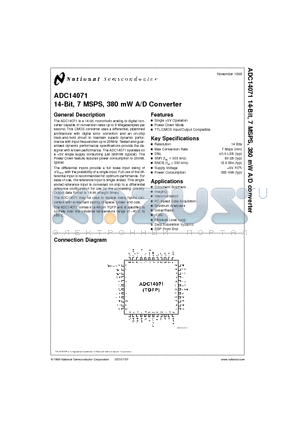 ADC14071EVAL datasheet - 14-Bit, 7 MSPS, 380 mW A/D Converter