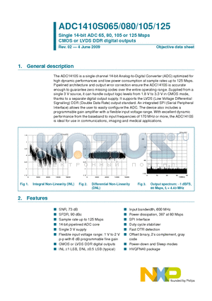 ADC1410S105HN/C1 datasheet - Single 14-bit ADC 65, 80, 105 or 125 Msps CMOS or LVDS DDR digital outputs