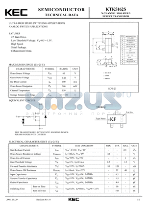 KTK5162 datasheet - N CHANNEL MOS FIELD EFFECT TRANSISTOR (ULTRA-HIGH SPEED SWITCHING,  ANALOG SWITCH)