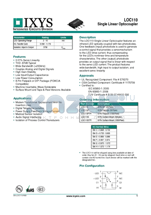 LOC110PTR datasheet - Single Linear Optocoupler