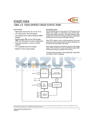 IC62C1024-70T datasheet - 128K X 8 HIGH SPEED CMOS STATIC RAM