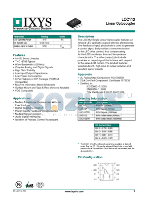 LOC112PTR datasheet - Linear Optocoupler