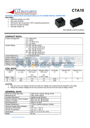 CTA102AS20VDC datasheet - CIT SWITCH