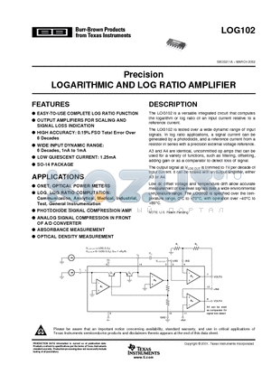 LOG102AIDR datasheet - LOGARITHMIC AND LOG RATIO AMPLIFIER