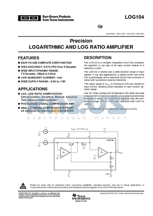 LOG104AIDR datasheet - LOGARITHMIC AND LOG RATIO AMPLIFIER