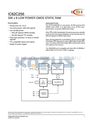 IC62C256 datasheet - 32K X 8 LOW POWER CMOS STATIC RAM