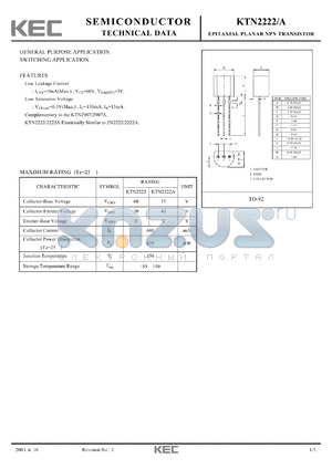 KTN2222A datasheet - EPITAXIAL PLANAR NPN TRANSISTOR