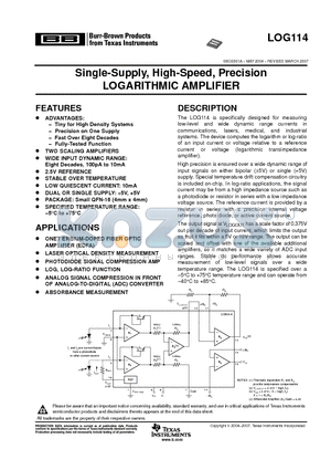 LOG114AIRGVRG4 datasheet - Single-Supply, High-Speed, Precision LOGARITHMIC AMPLIFIER