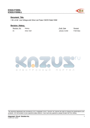 IC62LV1008L-70B datasheet - 1 M x 8 bit Low Voltage and Ultra Low Power CMOS Static RAM