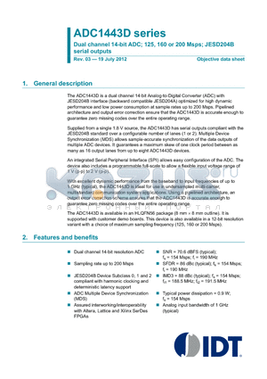 ADC1443D160HD datasheet - Dual channel 14-bit ADC; 125, 160 or 200 Msps; JESD204B serial outputs