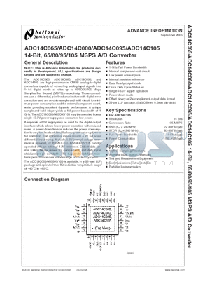 ADC14C080CISQ datasheet - 14-Bit, 65/80/95/105 MSPS A/D Converter