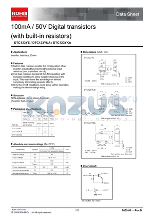 DTC123YUA datasheet - 100mA / 50V Digital transistors (with built-in resistors)