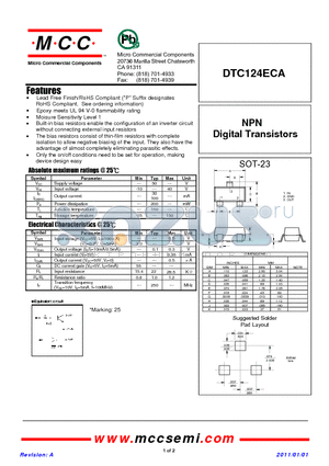DTC124ECA datasheet - NPN Digital Transistors