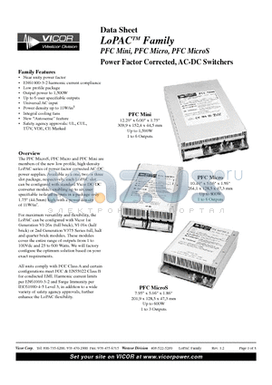 LOPAC datasheet - PFC Mini, PFC Micro, PFC MicroS Power Factor Corrected, AC-DC Switchers