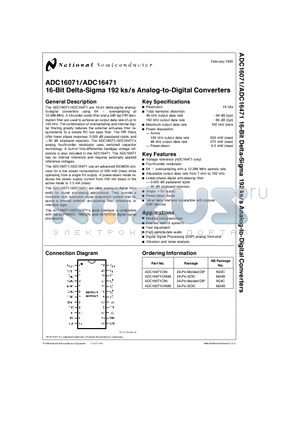 ADC16471CIWM datasheet - 16-Bit Delta-Sigma 192 ks/s Analog-to-Digital Converters