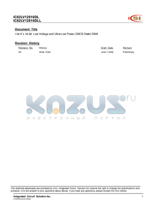 IC62LV12816DLL-55T datasheet - 128 K x 16 bit Low Voltage and Ultra Low Power CMOS Static RAM