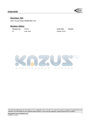 IC62LV256-45U datasheet - 32K x 8 Low Power SRAM with 3.3V