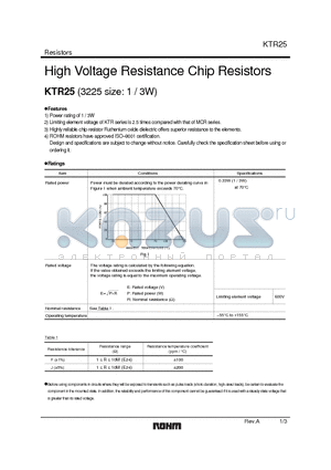 KTR25 datasheet - High Voltage Resistance Chip Resistors
