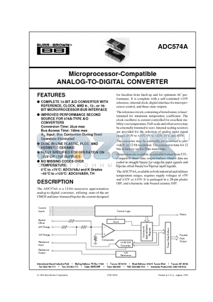 ADC574A datasheet - Microprocessor-Compatible ANALOG-TO-DIGITAL CONVERTER