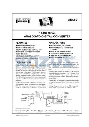 ADC601KG datasheet - 12-Bit 900ns ANALOG-TO-DIGITAL CONVERTER
