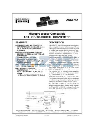 ADC674 datasheet - Microprocessor-Compatible ANALOG-TO-DIGITAL CONVERTER