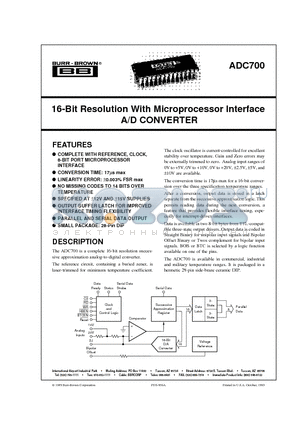ADC700AH datasheet - 16-Bit Resolution With Microprocessor Interface A/D CONVERTER