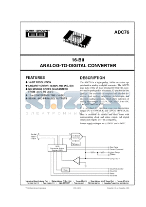 ADC76 datasheet - 16-Bit ANALOG-TO-DIGITAL CONVERTER