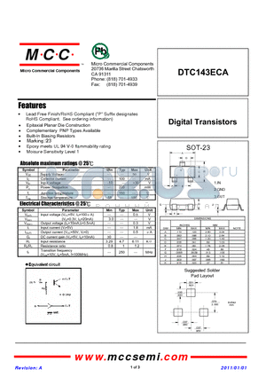 DTC143ECA datasheet - Digital Transistors