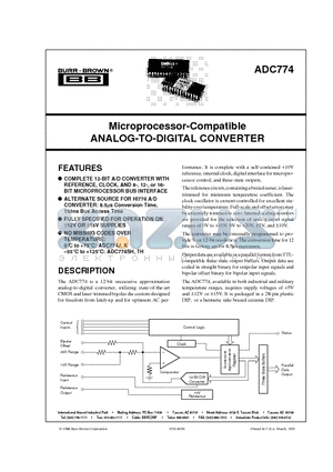 ADC774KH datasheet - Microprocessor-Compatible ANALOG-TO-DIGITAL CONVERTER