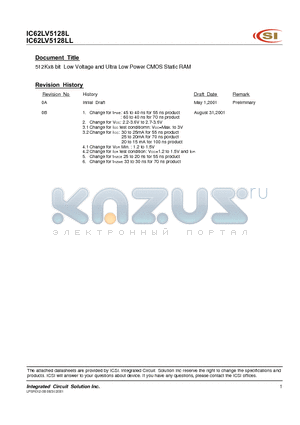 IC62LV5128L-100B datasheet - 512Kx8 bit Low Voltage and Ultra Low Power CMOS Static RAM