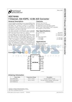 ADC78H89 datasheet - 7-Channel, 500 KSPS, 12-Bit A/D Converter