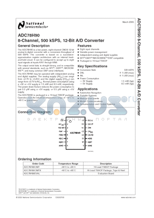 ADC78H90CIMTX datasheet - 8-Channel, 500 kSPS, 12-Bit A/D Converter